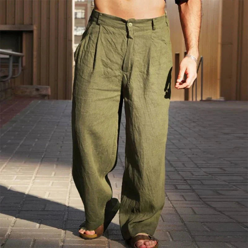 Salvero™ | Linnen broek met wijde pijpen